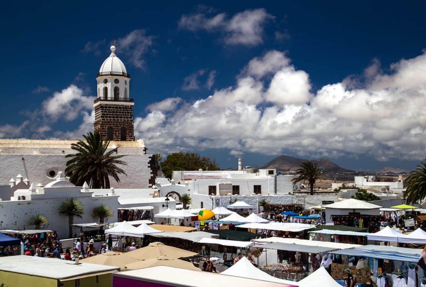 Teguise Sunday market stalls in historic town