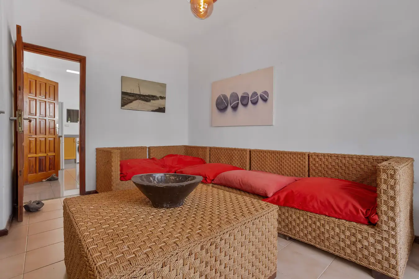 Bright living room with sea views